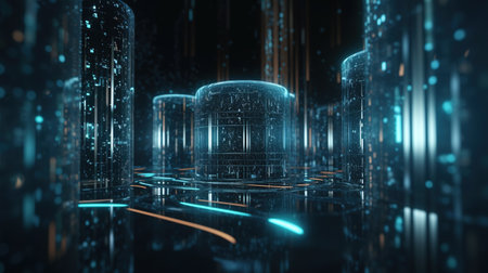 Futuristic cyberspace tunnel corridor 3d illustration background wallpaperの素材