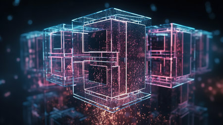 Abstract 3d rendering of geometric shape. Futuristic background with cube.の素材