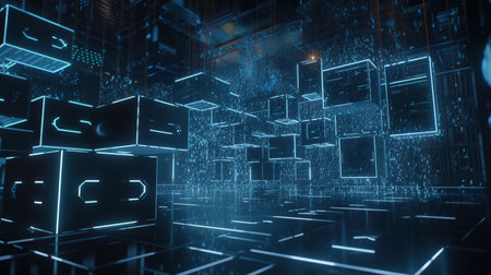 Futuristic technology interface in cyberspace. 3D renderingの素材