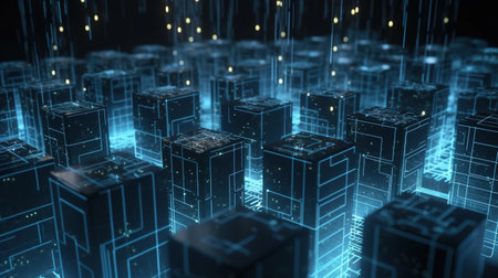 3D rendering of abstract digital city with binary code. Big data conceptの素材