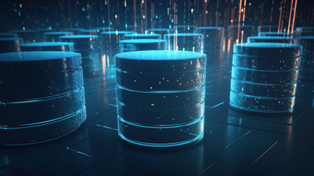 3d rendering of server racks with data in cyberspace backgroundの素材