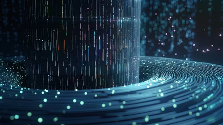 3d rendering of abstract digital technology background. Futuristic shape with glowing particles.の素材