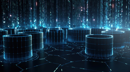 3d rendering of server room data center with binary code. Cloud computing conceptの素材