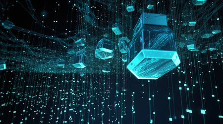Abstract 3D rendering of digital cube. Futuristic technology concept.の素材