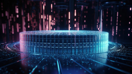 3D futuristic background with neon lights. Sci-fi style.の素材