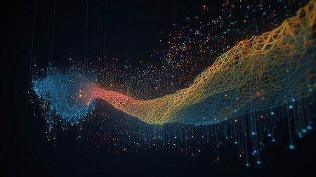 3d illustration of abstract technology background with glowing particles. Big data conceptの素材