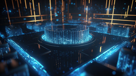 3D rendering of abstract digital technology concept. Futuristic cyber cityの素材