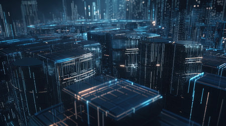 3d rendering of abstract futuristic city. Futuristic cityscape with skyscrapersの素材