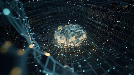 3D rendering of abstract technology digital hi tech concept. Network connection structure.の素材