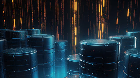 Futuristic server room data center with binary code. Big data concept. 3D Renderingの素材