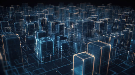 Abstract 3d rendering of cityscape. Futuristic background with cubes.の素材