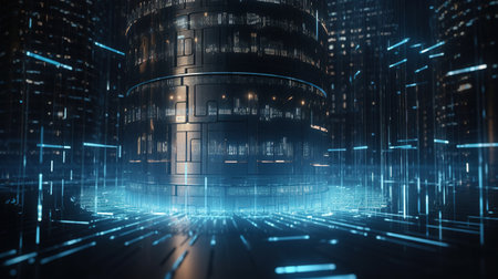 3d rendering of abstract digital technology background. Futuristic architecture.の素材