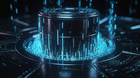 Futuristic technology interface with binary code. 3D Renderingの素材