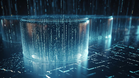 3d rendering of scientific glassware with binary code inside. Technology conceptの素材