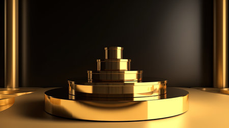 3d rendering of golden podium for product presentation. Abstract background.の素材