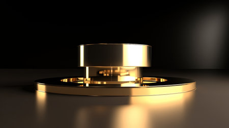 3d rendering of a golden pedestal on a black background.の素材
