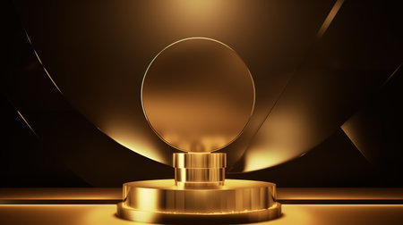 3d rendering of golden podium for product display. Abstract background.の素材
