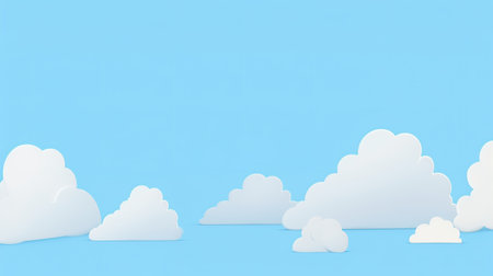 3D rendering of white clouds on blue background. Minimal concept.の素材