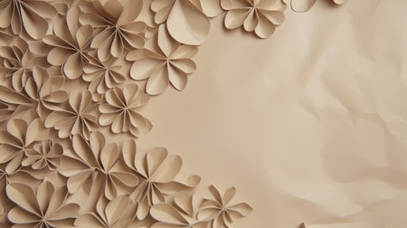Paper flowers on brown background. 3d rendering. Computer digital drawing.の素材