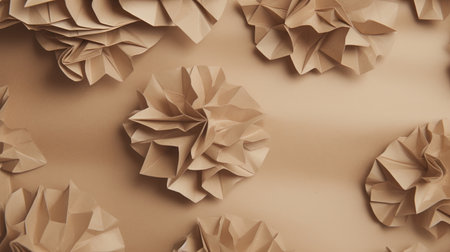 Paper origami flowers on a beige background. Toned.の素材
