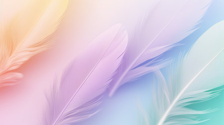 Beautiful color feathers on light background,  colorful feather frame,  feather wallpaperの素材