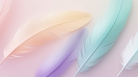 Beautiful color feathers on pastel background, soft pastel colorsの素材
