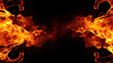 Fire flames on a black background, abstract fire flames on a black backgroundの素材
