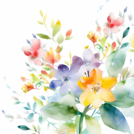 Flowers watercolor illustration. Manual composition. Mother's Day, wedding, birthday, Easter, Valentine's Day. Pastel colors. Spring. Summer.の素材