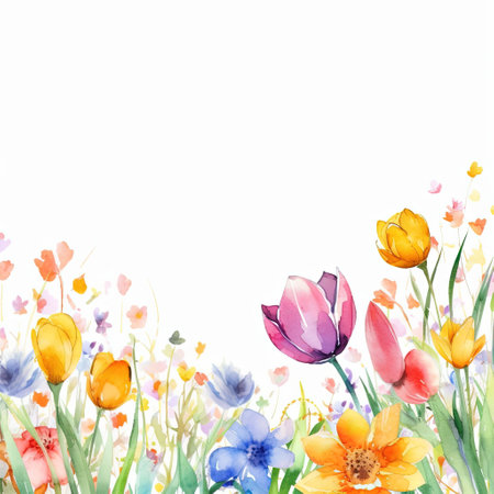 Spring flowers. Hand drawn watercolor illustration. Isolated on white background.の素材