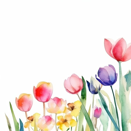 Tulips. Hand drawn watercolor illustration on white background.の素材