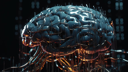 3d rendering of human brain in digital technology concept. computer generated imageの素材