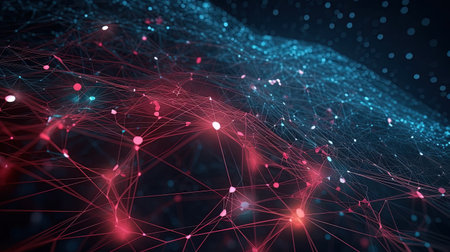 3D rendering of abstract technology digital background with connection lines and dotsの素材