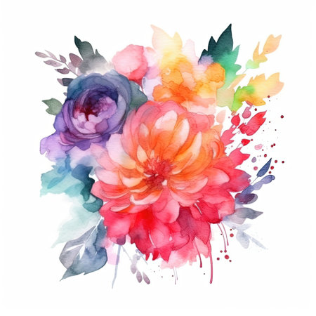 Watercolor bouquet with peony flowers. Hand painted illustration.の素材