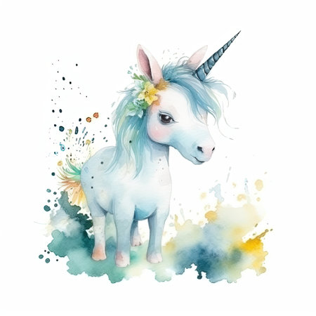 Unicorn watercolor illustration. Isolated on white background.の素材