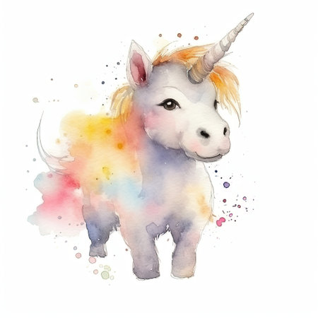 Watercolor unicorn isolated on white background. Hand drawn watercolor illustrationの素材
