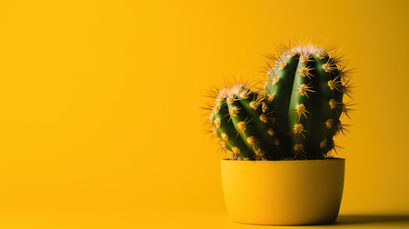 Cactus in a yellow pot on a yellow background. Minimal style.の素材