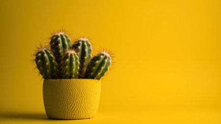 Cactus in a pot on a yellow background. Minimal style.の素材