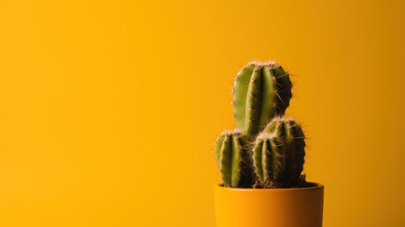 Cactus in a yellow pot on a yellow background. Minimal style.の素材