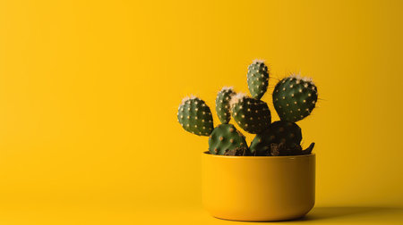 Cactus in a pot on a yellow background. Minimal concept.の素材