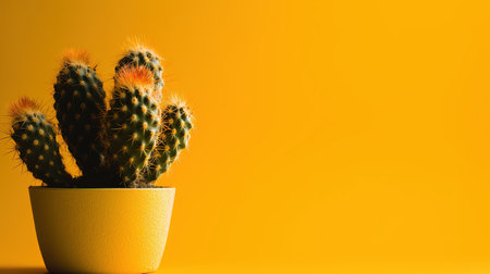 Cactus in a pot on a yellow background. Minimal style.の素材