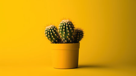 Cactus in a pot on a yellow background. 3d render.の素材