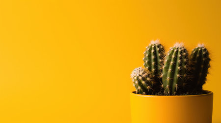 Cactus in a pot on a yellow background. Minimal style.の素材