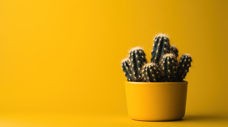 Cactus in a pot on a yellow background. Minimal concept.の素材