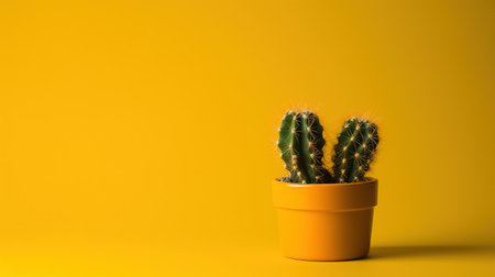 Cactus in a pot on a yellow background. Minimal concept.の素材