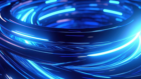 3d render, abstract background with blue neon lines and waves, digital illustrationの素材