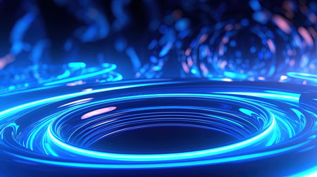 3d render, abstract background with neon glowing circles and waves, geometric designの素材