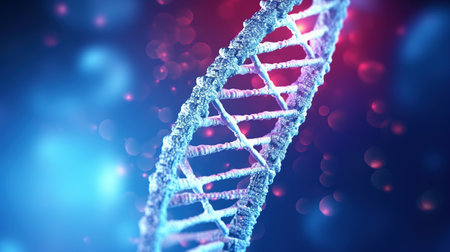 3D illustration DNA helix on blue background. Biotechnology conceptの素材