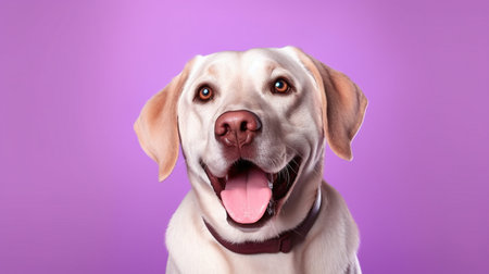 Labrador retriever dog on a purple background. Studio shot.の素材