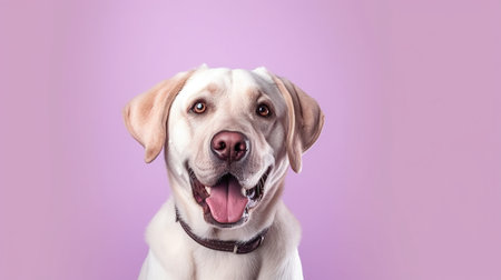 Labrador retriever dog on a purple background. Studio shot.の素材