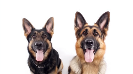 German shepherd dog isolated on a white background. Studio shot of two dogs.の素材
